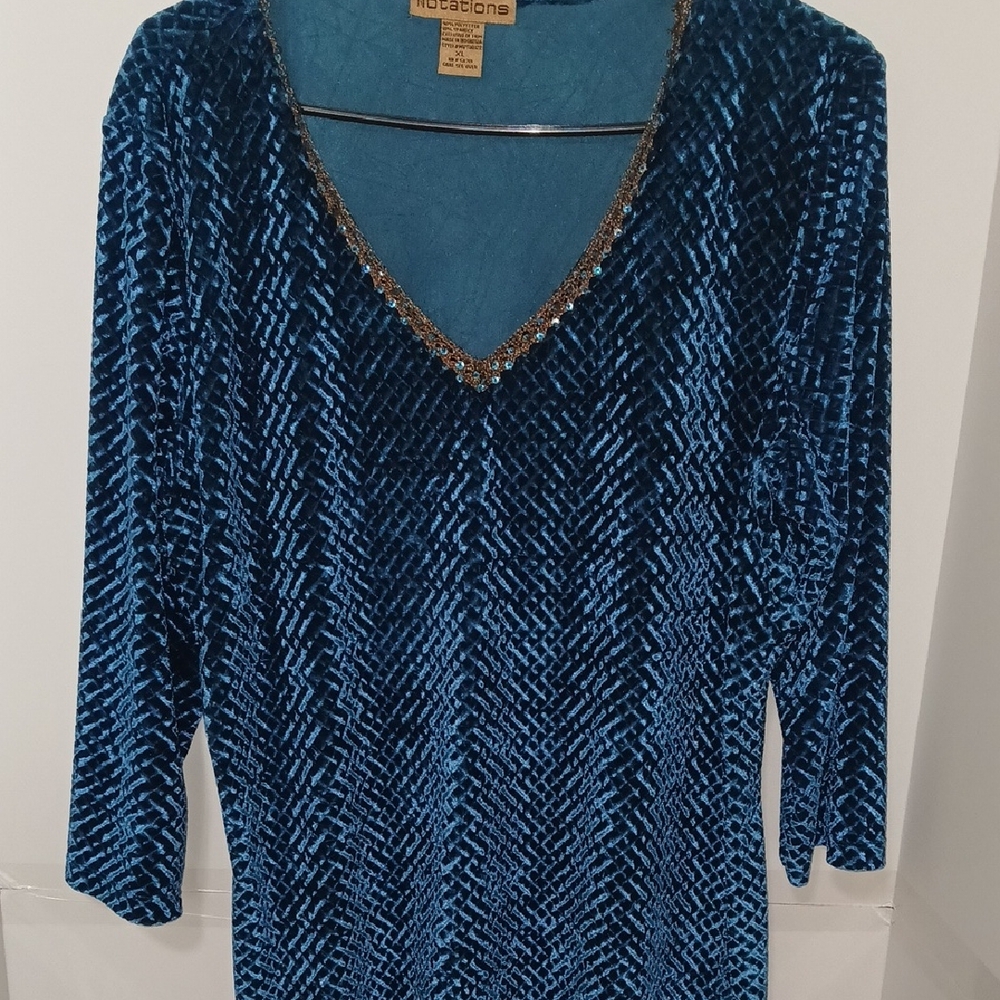 Blue Velvet Tunic with Beaded Neckline